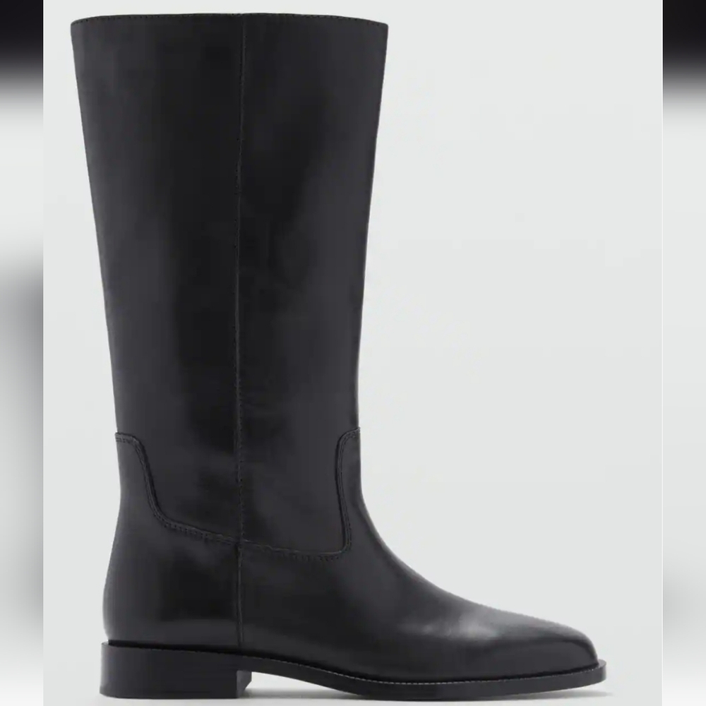 Mango Leather Black Knee-High Women's Boots - Picture 5 of 11